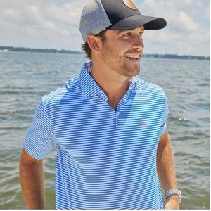 RHOBACK The Birdie Performance Polo Light Blue White Striped Size XL